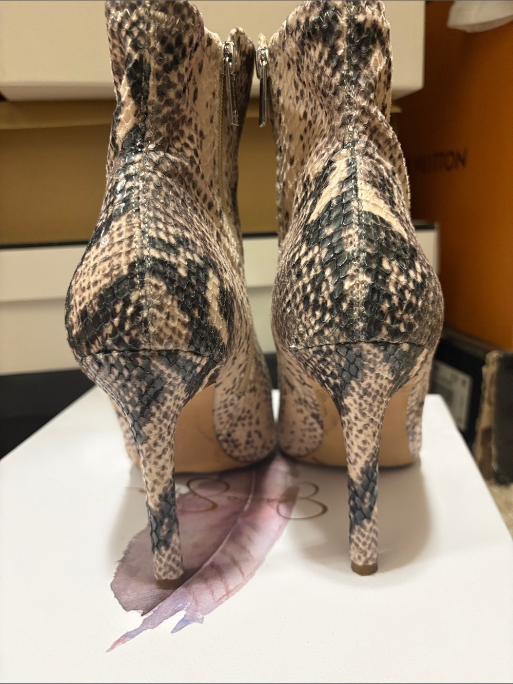 Jessica Simpson Neutral Python-Print Pointed Toe Ankle Boots - Picture 3 of 8